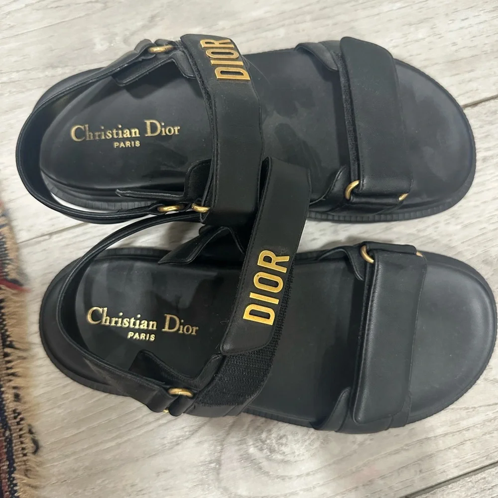 Dior Black Sandals with Gold Accents - Picture 1 of 3